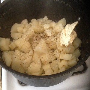Drained and add butter, salt, pepper, milk